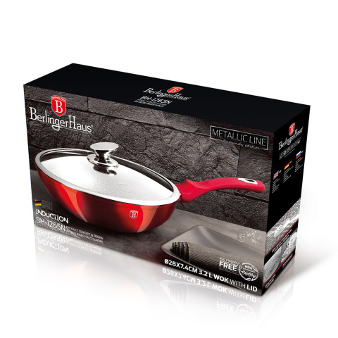 Patelnia Wok 28 cm marmurowa Berlinger Haus BH-1265 Czerwona Patelnia Wok 28 cm marmurowa Berlinger Haus BH-1265 Czerwona
