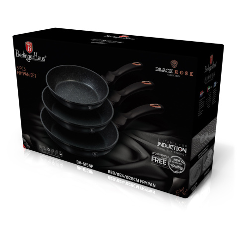 Zestaw 3 patelni z powłoką marmurową BerlingerHaus BH-6158 Black Rose Zestaw 3 patelni z powłoką marmurową BerlingerHaus BH-6158 Black Rose
