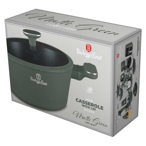 Garnek z pokrywką 24 cm z Kolekcji Matte Green BerlingerHaus BH-8201 Garnek z pokrywką 24 cm z Kolekcji Matte Green BerlingerHaus BH-8201