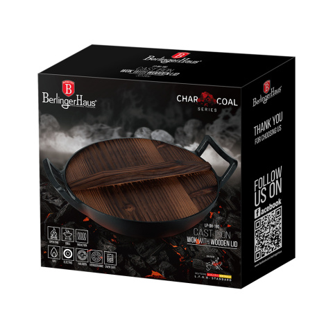 Wok żeliwny z drewnianą pokrywką 30 cm BerlingerHaus BH-6537 Wok żeliwny z drewnianą pokrywką 30 cm BerlingerHaus BH-6537