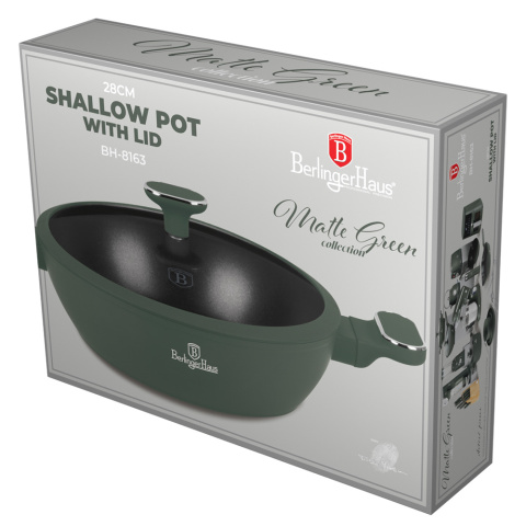 Garnek płytki 3,8 L z pokrywką 28cm Berlinger Haus Matte Green BH-8163 Garnek płytki 3,8 L z pokrywką 28cm Berlinger Haus Matte Green BH-8163