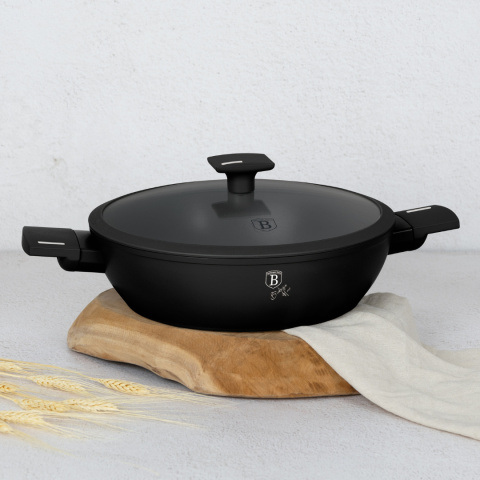 Garnek płytki 3,8L z pokrywką 28cm Berlinger Haus Matte Black Collection BH-8185 Garnek płytki 3,8L z pokrywką 28cm Berlinger Haus Matte Black Collection BH-8185