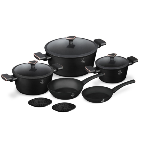 Zestaw 10-el garnki i patelnie Fashion TV FTV-0046 Matte Black- Rose Gold