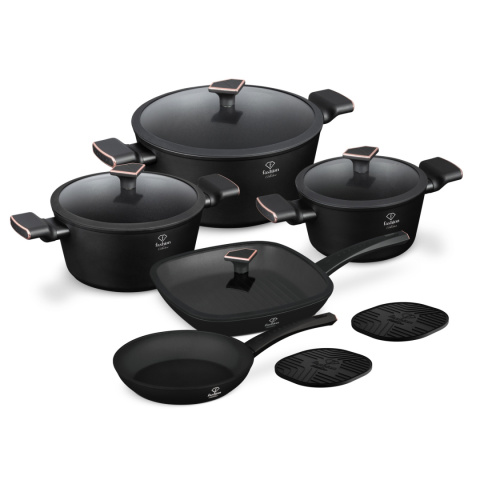 Zestaw 11-el garnki i patelnie Fashion TV FTV-0049 Matte Black- Rose Gold