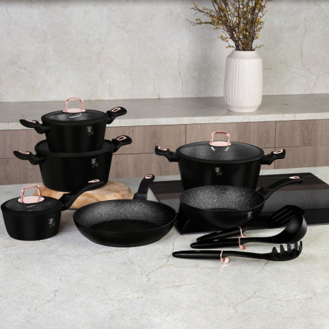 Zestaw 15 el. garnki, patelnie, akcesoria BerlingerHaus Black Rose Collection BH-8234 Zestaw 15 el. garnki, patelnie, akcesoria BerlingerHaus Black Rose Collection BH-8234