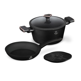 Zestaw Garnek z pokrywką i patelnia 24cm + podkładka Fashion TV FTV-0047 Matte Black- Rose Gold