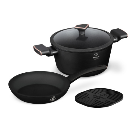 Zestaw Garnek z pokrywką i patelnia 24cm + podkładka Fashion TV FTV-0047 Matte Black- Rose Gold