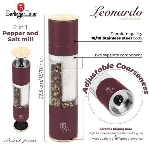Młynek do pieprzu i soli 2 w 1 ręczny BerlingerHaus Leonardo Collection BH-8581