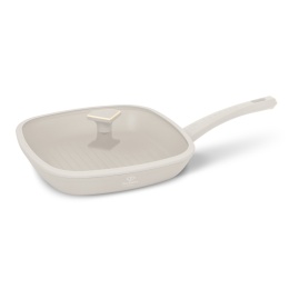 Patelnia grillowa 28cm z powłoką tytanową + pokrywką Fashion TV FTV-0065 Matte Cream Gold