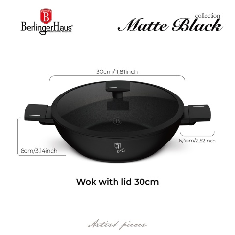 Wok z pokrywką 30 cm Matte Black BerlingerHaus BH-8182