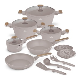 Zestaw 15 el. garnki, patelnie, akcesoria BerlingerHaus BH- 8344 Taupe Nordic