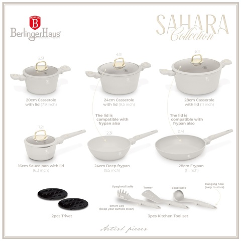 Zestaw 15 el. garnki, patelnie, akcesoria BerlingerHaus Sahara BH-8081 Zestaw 15 el. garnki, patelnie, akcesoria BerlingerHaus Sahara BH-8081
