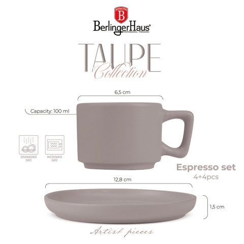 Zestaw filiżanek do espresso 4szt BerlingerHaus Taupe BH-10016