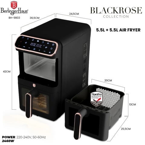 Air fryer Frytkownica beztłuszczowa podwójna 11L Black Rose Collection BerlingerHaus BH-9802