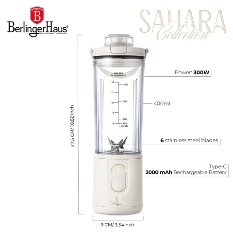 Blender kielichowy, bezprzewodowy 400 ml BerlingerHaus BH-9923 Sahara