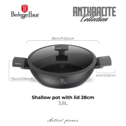 Garnek płytki 3,8 L z pokrywką 28cm BerlingerHaus Antracit BH-8128