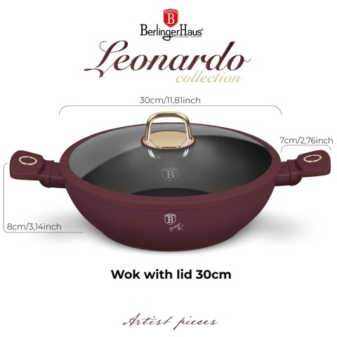 Patelnia Wok z pokrywką 30cm 4,8L BerlingerHaus Leonardo Collection BH-8035