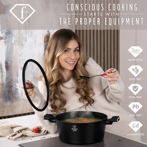 Garnek z pokrywką 28cm Fashion TV FTV-0039 Matte Black- Rose Gold