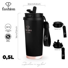 Kubek termiczny 0,5L Fashion TV FTV-0132 Matte Black- Rose Gold