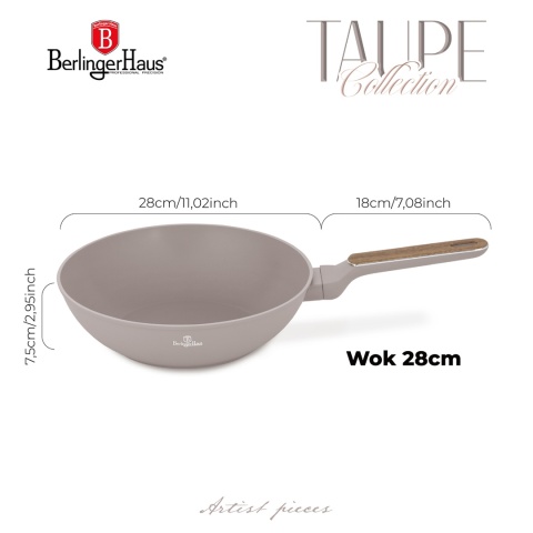 Patelnia Wok 28cm BerlingerHaus BH-8334 Taupe Nordic Collection