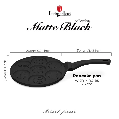 Patelnia do naleśników 26cm | Pancakes wzór emoji BerlingerHaus BH-7791 Matte Black Collection