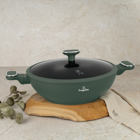 Patelnia Wok z pokrywką 30cm 4,8L BerlingerHaus BH-8160 Matte Green