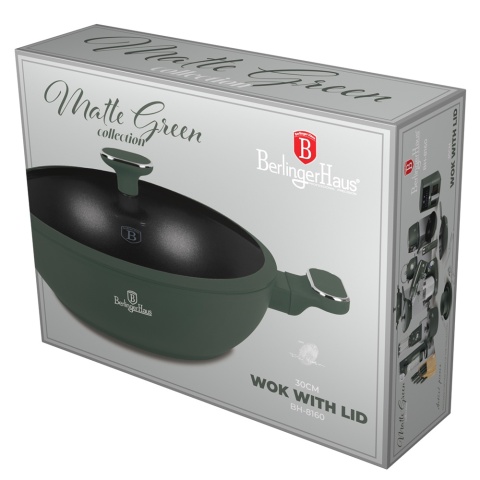 Patelnia Wok z pokrywką 30cm 4,8L BerlingerHaus BH-8160 Matte Green