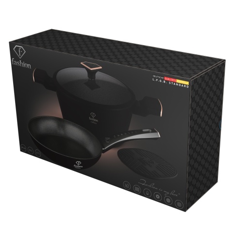 Zestaw Garnek z pokrywką i patelnia 24cm + podkładka Fashion TV FTV-0047 Matte Black- Rose Gold