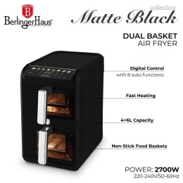 Frytkownica beztłuszczowa Air Fryer Dual 10 l (4 l + 6 l) BerlingerHaus Matte Black Collection BH-9926