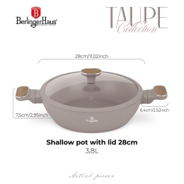 Garnek płytki 3,8 L z pokrywką 28cm BerlingerHaus Taupe Nordic BH-8337