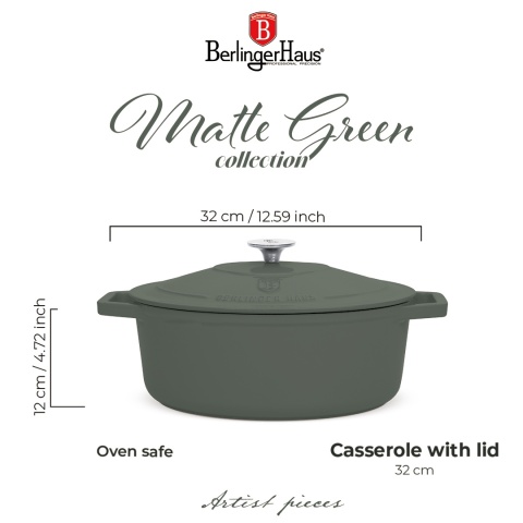 Garnek żeliwny 5,56 L. 32 cm BerlingerHaus BH-8968 Matte Green