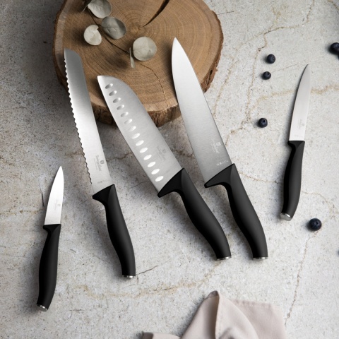 Noże kuchenne | Komplet 6 noży z listwą magnetyczną BerlingerHaus Matte Black BH-2943