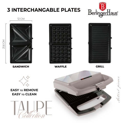 Opiekacz do kanapek 1000W 3w1 BerlingerHaus BH-9976 Taupe
