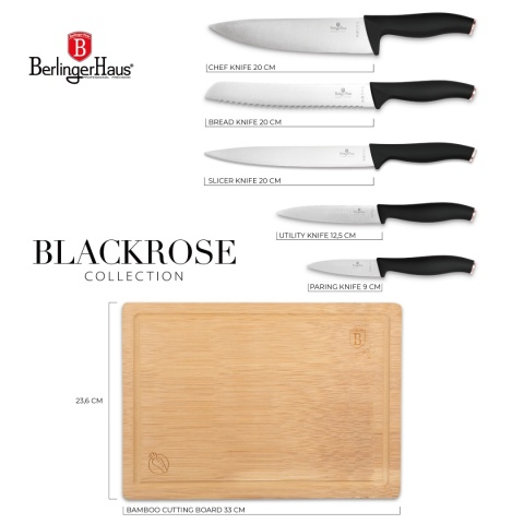 Zestaw noży z bambusową deską 6 elementów BerlingerHaus BH-2963 Black Rose Collection